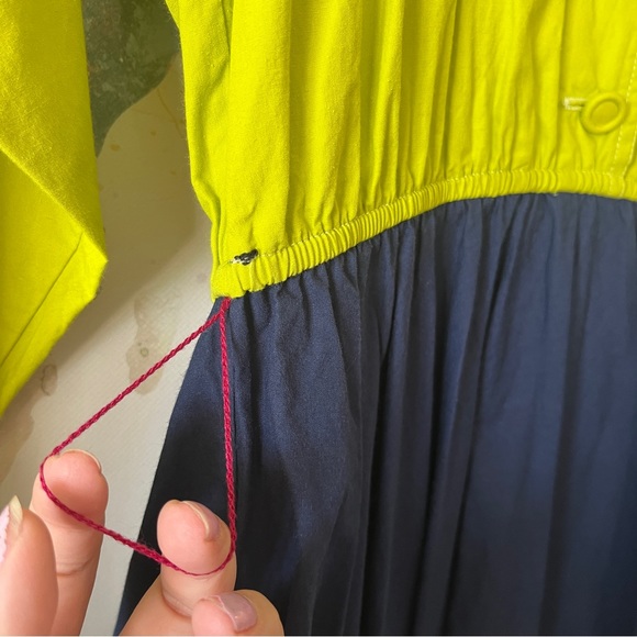 VTG Bonnie Strauss Dress Size 4 Chartreuse Navy Blue A-Line Cotton Pin-Up Retro - Picture 8 of 14